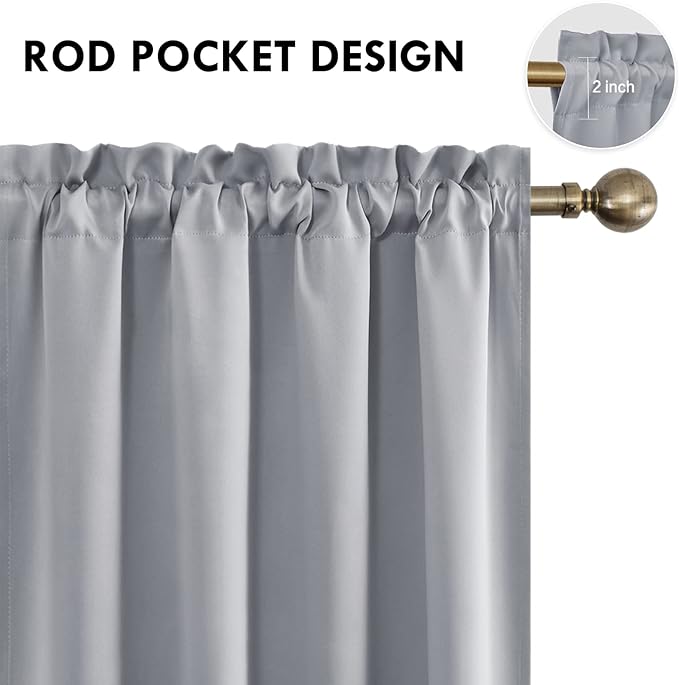 DWCN Blackout Curtains Room Darkening Thermal Insulated Bedroom Curtains Window Curtain Panels, 52 x 63 inches Long, Set of 2 Silver Grey Rod Pocket Drapes - Image 4