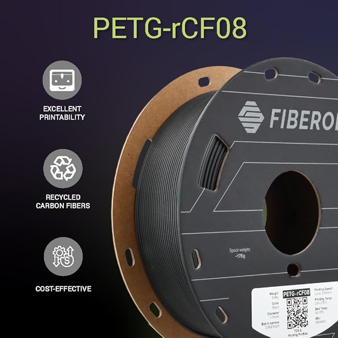 Polymaker Fiberon PETG-RCF Filament Black 1.75mm 0.5kg, Recycled Carbon Fiber Reinforced PETG 3D Printing Filament Ideal for Drone and Automotive Products - Image 6
