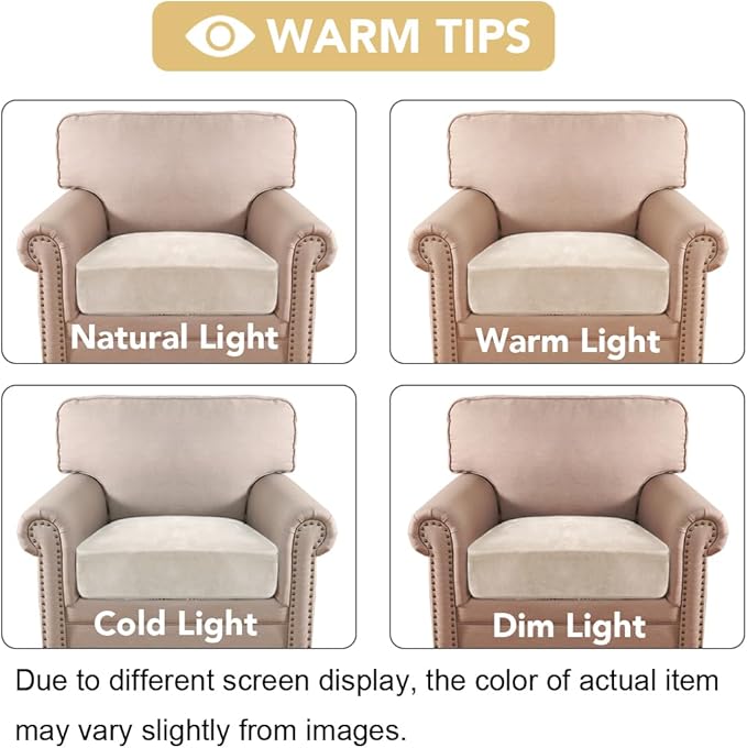 H.VERSAILTEX Velvet Stretch Couch Cushion Cover Plush Cushion Slipcover for Chair Cushion Furniture Protector Seat Cushion Sofa Cover (1 Piece Armchair Cushion Covers, Ivory) - Image 6