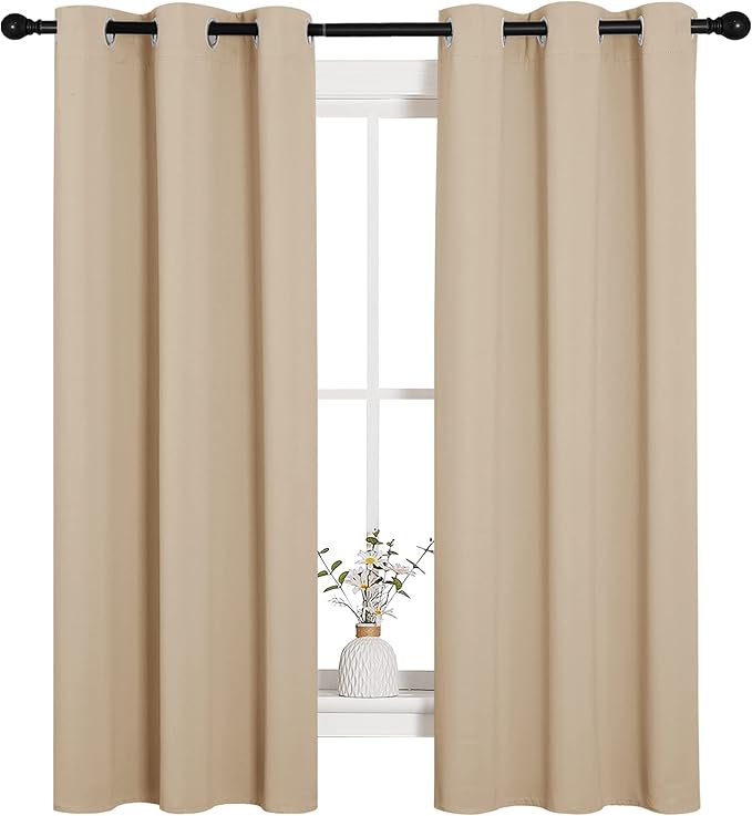 NICETOWN Room Darkening Curtain Panels for Living Room, Thermal Insulated Grommet Room Darkening Draperies/Drapes for Window (Biscotti Beige, 2 Panels, W34 x L63 -Inch) by NICETOWN