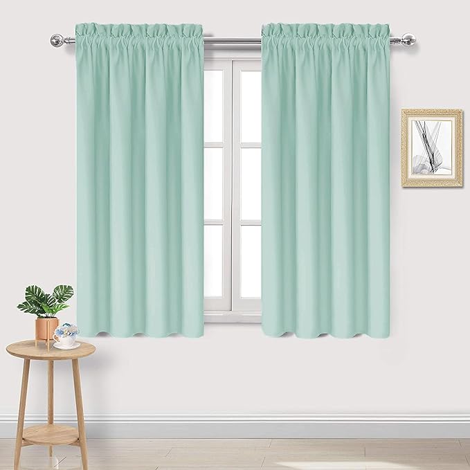 DWCN Blackout Curtains for Living Room Thermal Insulated, Energy Saving & Noise Reducing Bedroom Curtains, Mint Green, W 42x L 45 Inch, Set of 2 Rod Pocket Curtain Panels by DWCN