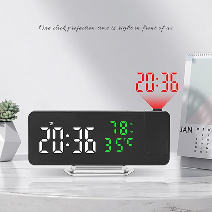 Projection Clock - 7.6x1.5x3.4in Rotatable Projector Display, Led Digital Timepiece, Mullti Scenario Application Alarm Device | Portable Temperature Humidity Monitor Bedroom Technology Enthusiasts - Image 3
