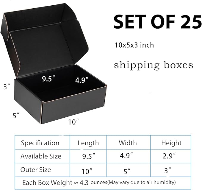 Small Shipping Boxes 10x5x3 Inch (25 Pack) - Sturdy Black Corrugated Cardboard Boxes for Small Business, Ecommerce, Mailing & Packaging | Recyclable Gift & Storage Boxes - Image 2