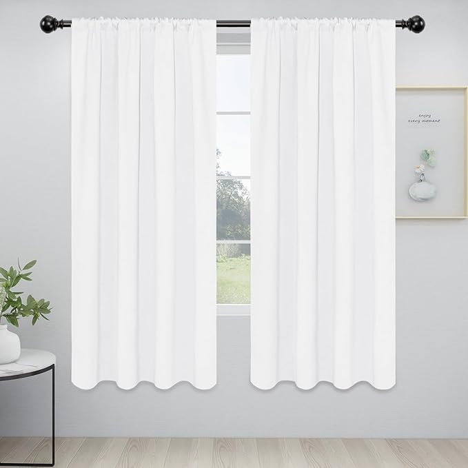 Easy-Going Rod Pocket Blackout Curtains for Bedroom, Room Darkening Window Curtains for Living Room, Thermal Insulated Noise Reduction Solid Window Drapes, 2 Panels(42x72 in, White) by Easy-Going