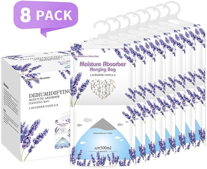 CANAGER Hanging Moisture Absorber, Lavender Vanilla Moistureproof Hanging Bag，Dehumidifier Bag (8 packs) Hanging Closet Dehumidifier Bags, Moisture Absorb 12.5 oz - Image 2