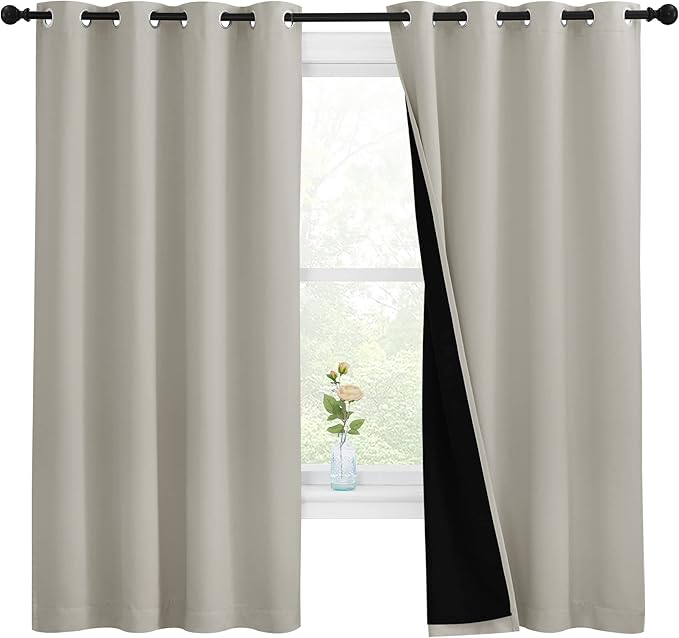 NICETOWN Natural 100% Blackout Lined Curtains, 2 Thick Layers Completely Blackout Window Treatment Thermal Insulated Drapes for Kitchen/Bedroom (1 Pair, 55 inches Width x 68 inches Length Each Panel) by NICETOWN