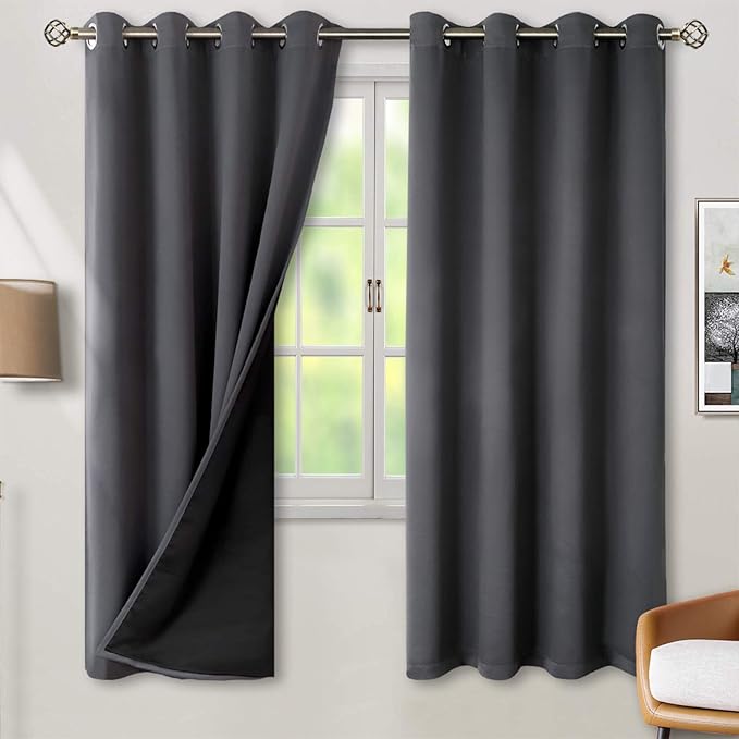 BGment Thermal Insulated 100% Blackout Curtains for Bedroom with Black Liner, Double Layer Full Room Darkening Noise Reducing Grommet Curtain (52 x 72 Inch, Dark Grey, 2 Panels) by BGment