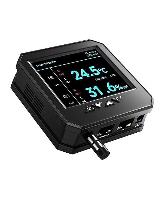 Ethernet Server Room Temperature Monitor, PoE Server Rack Temperature Humidity Sensor with Web Interface, SNMP Modbus MQTT Support, Dual Power, IP55, Data Logging, Alarm & Relay Output by Unknown