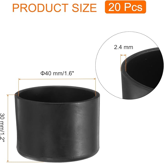 uxcell 20pcs Round Chair Leg Caps 40mm/1.6" PVC Chair Leg Floor Protectors Non-Slip Chair Feet Covers for Hardwood Floors Furniture Protectors, Black - Image 2