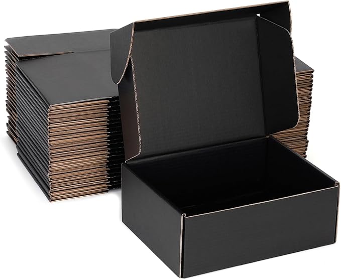 Small Shipping Boxes 9x6x4 Inch (25 Pack) - Sturdy Black Corrugated Cardboard Boxes for Small Business, Ecommerce, Mailing & Packaging | Recyclable Gift & Storage Boxes by DUZCLI