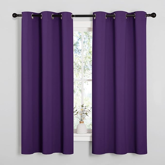 NICETOWN Royal Purple Blackout Curtains 48 inches Length for Laundry Room, 2 Panels, 42" Wide, Thermal Insulated Decoration Drapes for Short Window by NICETOWN