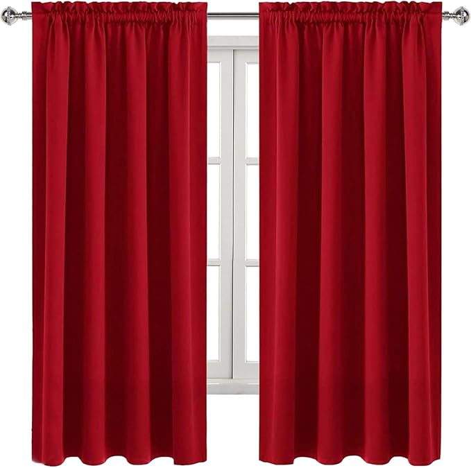 DWCN Blackout Curtains Room Darkening Thermal Insulated Bedroom Curtains Window Curtain Panels, 52 x 63 inches Long, Set of 2 Red Rod Pocket Drapes - Image 9