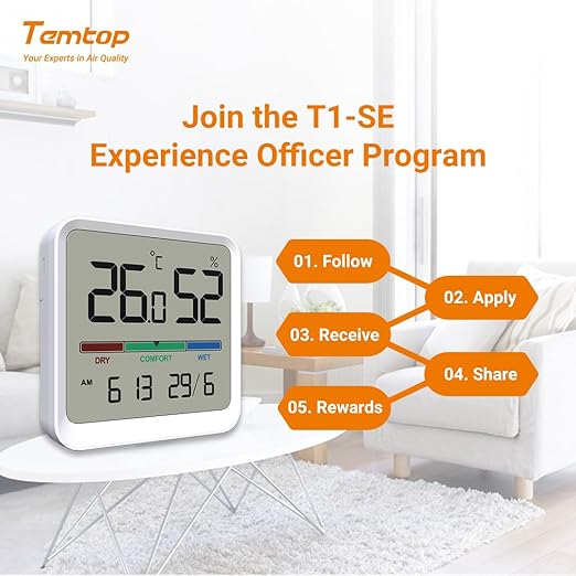Temtop Indoor Thermometer Hygrometer, Precision Digital Temp/Humidity Monitor with Magnet & 3M Sticker, Date & Time, Wall/Magnet/Stand Mount, for Home, Office, Nursery, T1-SE 2 Pack - Image 4