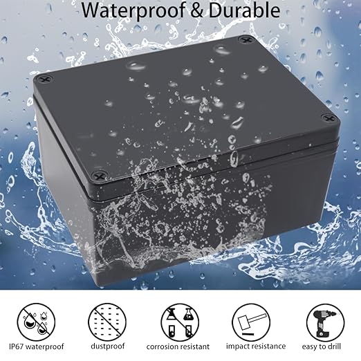 Junction Box,IP67 Waterproof ABS Black Project Box with Mounting Plate Electrical Box Enclosure for Outside Electronics 7.9 x 5.9 x 3.9inch(200x150x100mm) - Image 2