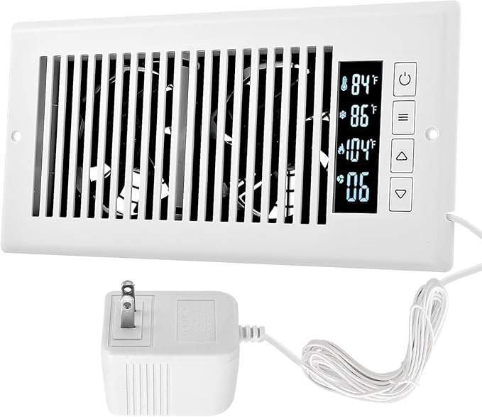 Smart Register Booster Fan 4” x 10” with Thermostat Control Intelligent Heating Cooling Trigger, 10 Fan Speed Adjustable AC Air Vent Fan Booster for Room Wall Floor White by MIDCVFRUN