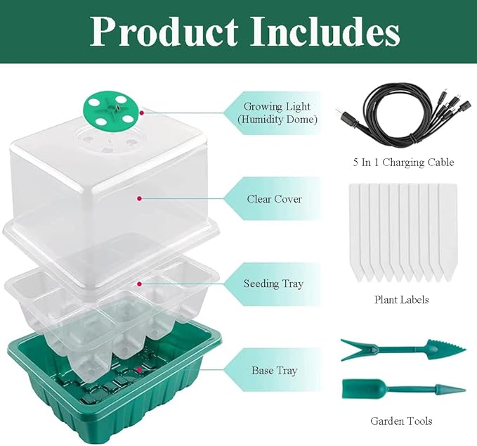 Seed Starter Tray Seedling Kits with Grow Light, 3-Pack Plant Germination Set with Adjustable Humidity Dome and Base Greenhouse Grow Trays for Seeds Growing Starting (12 Cells per Tray) - Image 7
