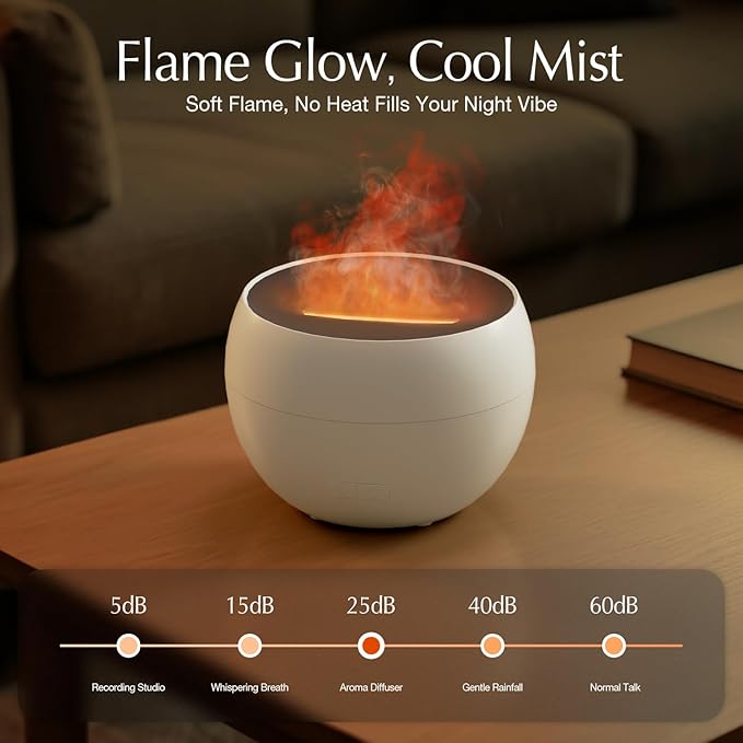 SALKING Essential Oil Diffuser, Fireplace Fire Flame Aromatherapy Diffuser, 150ml Ultrasonic Cool Mist Humidifier, Scent Aroma Diffuser with Auto-Off Function for Home, Room (White) - Image 4