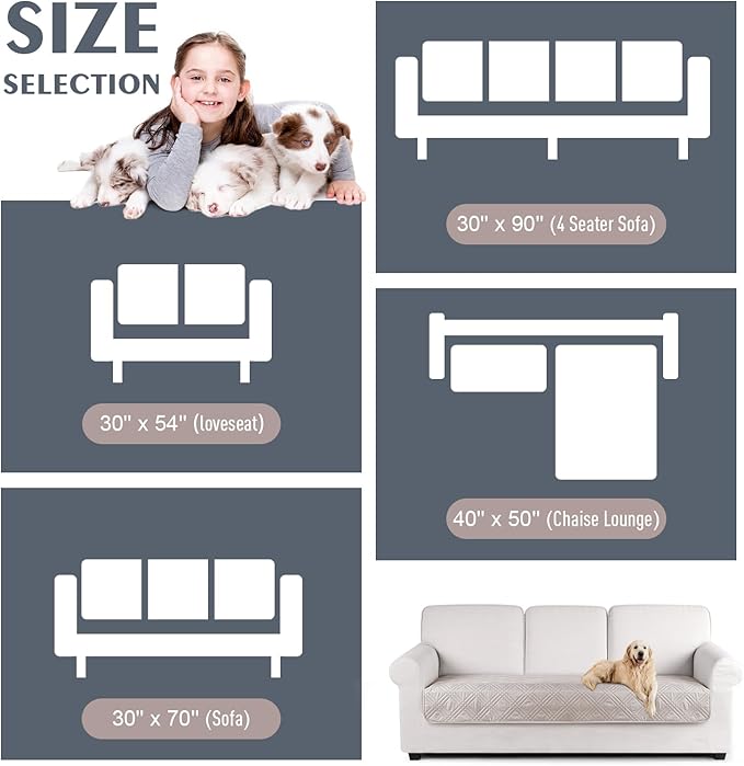 TAOCOCO 100% Waterproof Sofa Cushion Cover Reversible Couch Seat Cover for Dogs Pets Couch Cover for Chaise Sectional Sofa U Shape Sofa Furniture Protector Sofa Slipcover (Cream) - Image 6