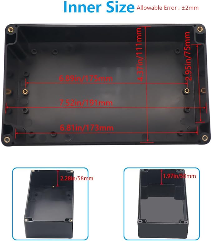 Outdoor Waterproof Junction Box IP67 Project Box ABS Black Electrical Boxes Electronic Enclsoure for DIY Project 7.9 x 4.7 x 4.5 inch (200x120x113mm) - Image 4