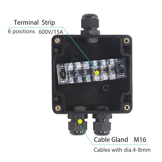 Watertight Junction Box, IP67 Waterproof Electrical Project Box with 4P 15A Barrier Terminals,1 in/2 Out Cable Glands Electronic Enclosure 3.26" x 3.18" x 2.2" - Image 2