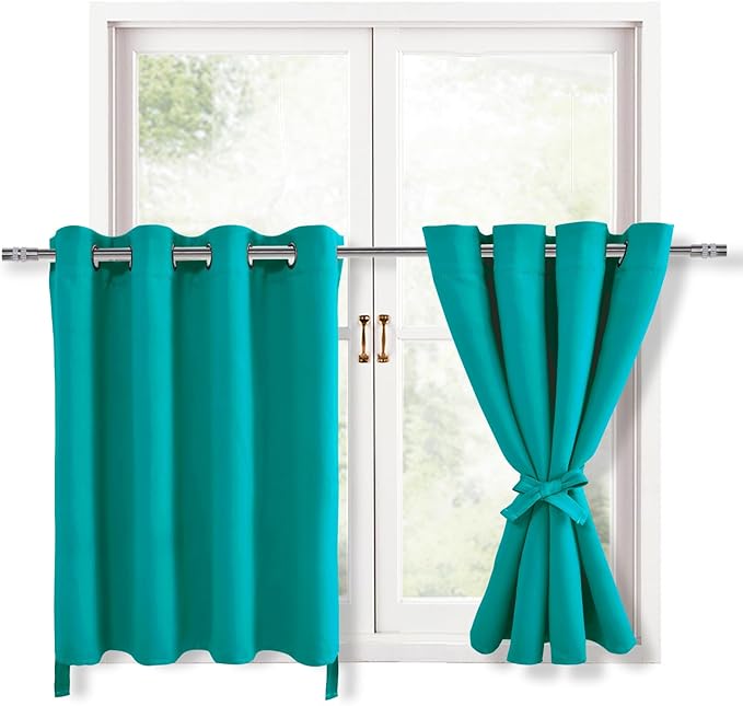 Hiasan RV Blackout Curtains for Bedroom, 52 x 30 Inches Long - Thermal Insulated & Energy Saving Window Curtains for Living Room, 2 Drape Panels Sewn with Tiebacks, Peacock Teal by Hiasan