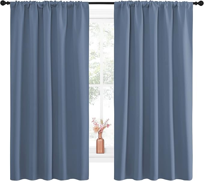 NICETOWN Blackout Curtains for Living Curtains, Window Treatment Blackout Curtain Panels, Home Decor Thermal Insulated Solid Drapes for Bedroom (Stone Blue, Set of 2, 52 by 63 Inch) - Image 2