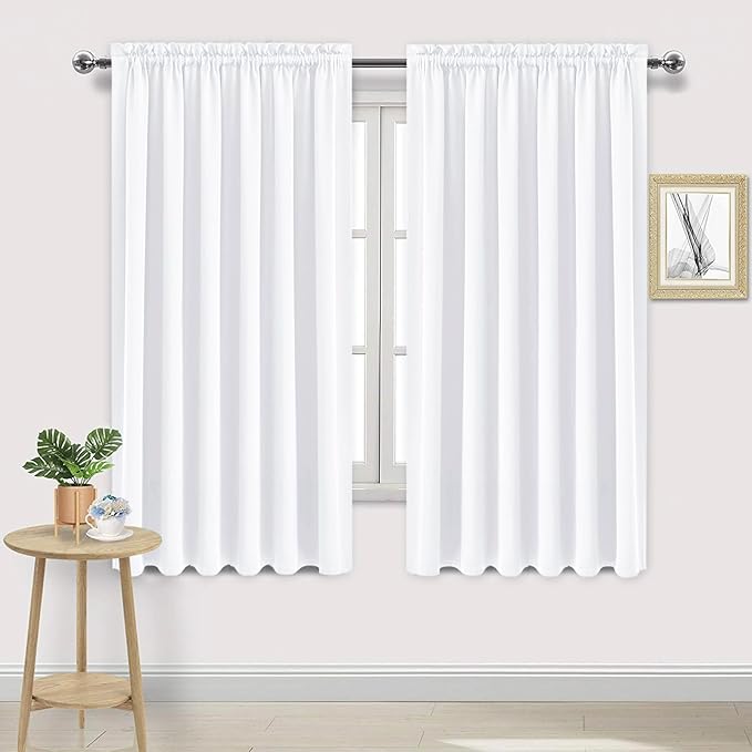 DWCN White Curtains for Living Room Thermal Insulated, 50% Light Blocking Curtains for Bedroom, Dining Room Window, W 70x L 63 Inch, Set of 2 Rod Pocket Curtain Panels by DWCN