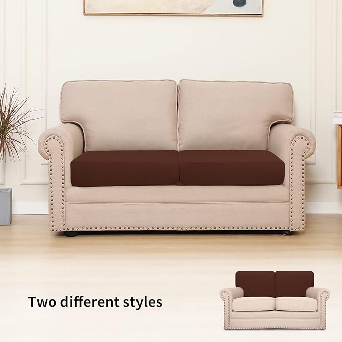 Easy-Going Stretch Individual Loveseat Couch Cushion Cover Sofa Cushion Furniture Protector Sofa slipcover Soft Flexibility with Elastic Bottom (2-Piece Loveseat Cushion Cover, Coffee) - Image 2
