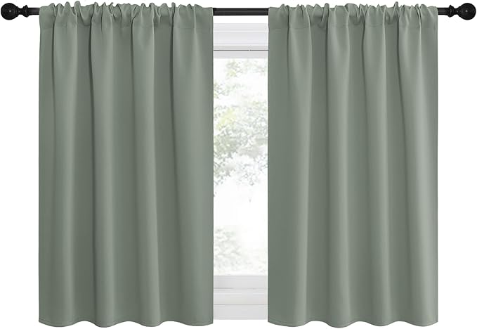 NICETOWN 2 Panels Blackout Curtains, Rod Pocket Thermal Insulated Drapes for Kitchen, Heavy Duty Small Window Treatment for Dorm Room, Studio Apartment, Basement (Greyish Green, W42 x L30) by NICETOWN