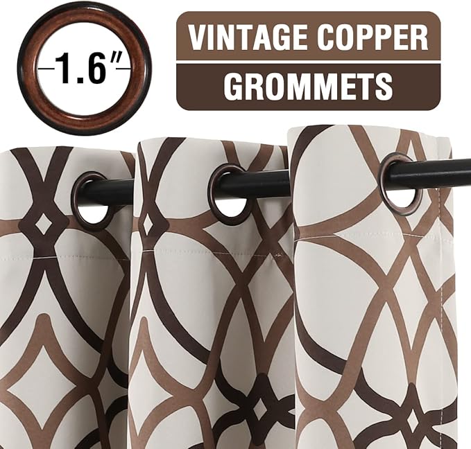 H.VERSAILTEX Blackout Curtains Printed Design 84 Inch Length 2 Panels Set Thermal Insulated Curtains for Bedroom Living Room Geometric Modern Grommet Window Drapes - Taupe and Brown - Image 2