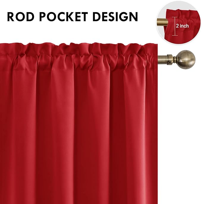 DWCN Christmas Blackout Curtains Room Darkening Thermal Insulated Bedroom Curtains Window Curtain Panels, 52 x 84 inches Long, Set of 2 Red Rod Pocket Drapes - Image 4