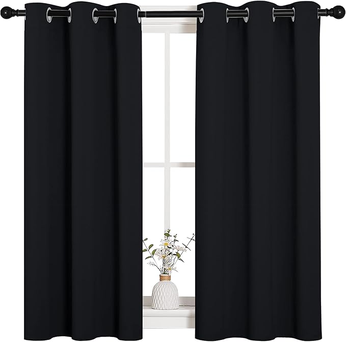 NICETOWN Halloween Bathroom Blackout Curtains and Drapes, Black Solid Thermal Insulated Grommet Blackout Drapery Panels for Window (2 Panels, 34 inches Wide by 45 inches Long, Black) by NICETOWN