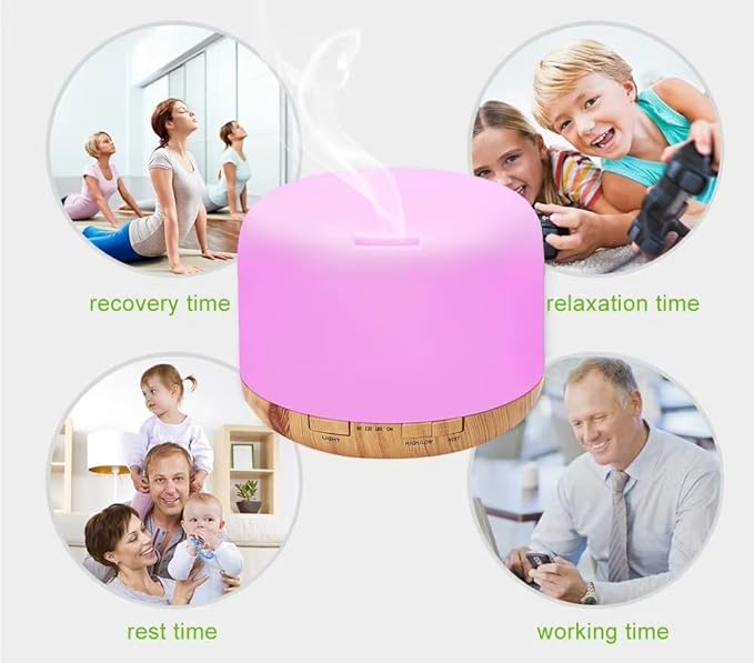 500ml Home/Office Aroma Diffuser, Essential & Fragrant Oil Vaporizer with Multi-Color Lighting for Night Stand, Desk, Table, Remote Control, Timer & Auto-Off Switch, Brown, Premium - Image 3