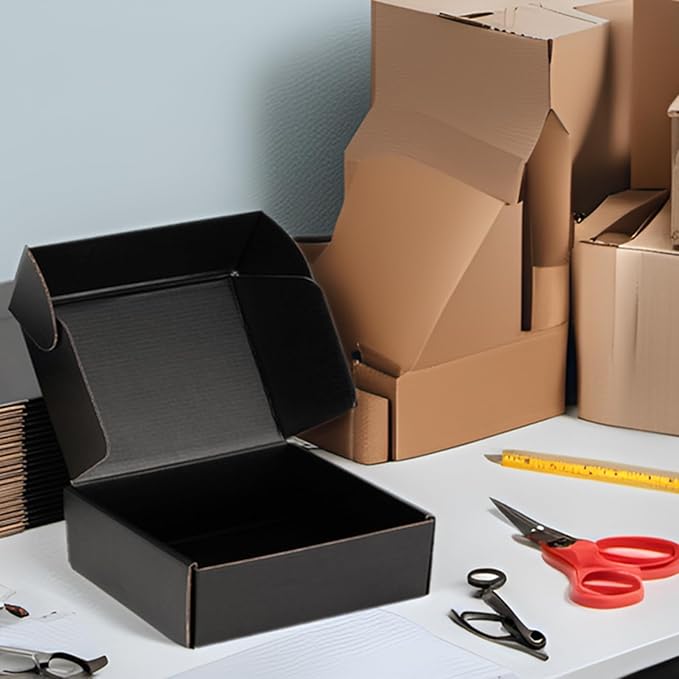 Small Shipping Boxes 10x10x3 Inch (25 Pack) - Sturdy Black Corrugated Cardboard Boxes for Small Business, Ecommerce, Mailing & Packaging | Recyclable Gift & Storage Boxes - Image 6