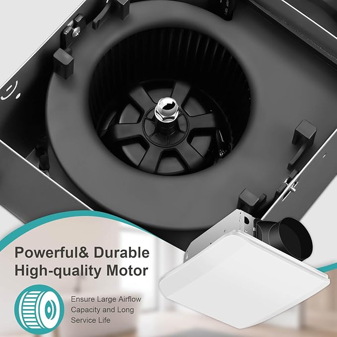 Bathroom Exhaust Fan Ceiling Mount 110CFM, Quiet Ventilation Fan 1.5 Sones with Hidden Grille Cover & Metal Motor, 4-inch Duct Household Extractor, Ideal for Bathroom Remodeling (White) - Image 6