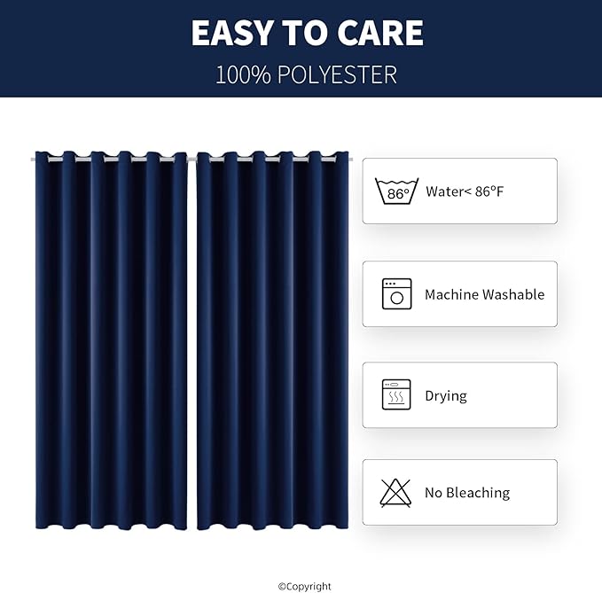 Water Proof Outside Curtains with Grommet Top for Porch, W84 x L95 Thermal Insulated Washable Light Block Outdoor Divider Drapes for Patio Gazebo Deck Pool Area Pergola Cabana (Navy) - Image 6