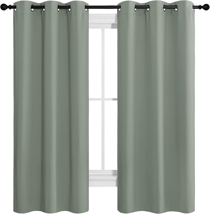 NICETOWN Greyish Green Room Darkening Curtains for Kitchen, Window Treatment Thermal Insulated Solid Grommet Room Darkening Curtains/Drapes for Bedroom (Set of 2, 42 inches Wide by 68 inches Long) - Image 2