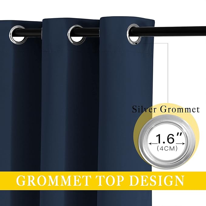 NICETOWN Navy Blue Blackout Room Divider Curtains 90 inch Length, Grommet Energy Saving Thermal Drapes Sound Reducing Window Treatments for Living Room, 1 Panel, W80 x L90 - Image 2