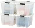 IRIS USA 54 QT Plastic Storage Box with Lid and Latches - 4 Pack - BPA-Free, Discreet Organizing Solution, Durable Nestable Stackable Containers, Secure Pull Handle - Pearl by IRISUSA