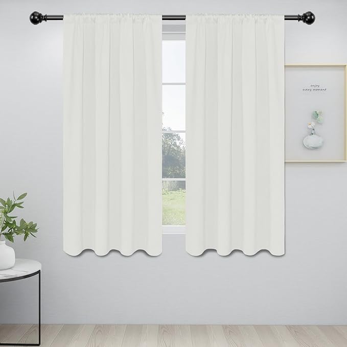 Easy-Going Rod Pocket Blackout Curtains for Bedroom, Room Darkening Window Curtains for Living Room, Thermal Insulated Noise Reduction Solid Window Drapes, 2 Panels(34x63 in, Ivory) by Easy-Going