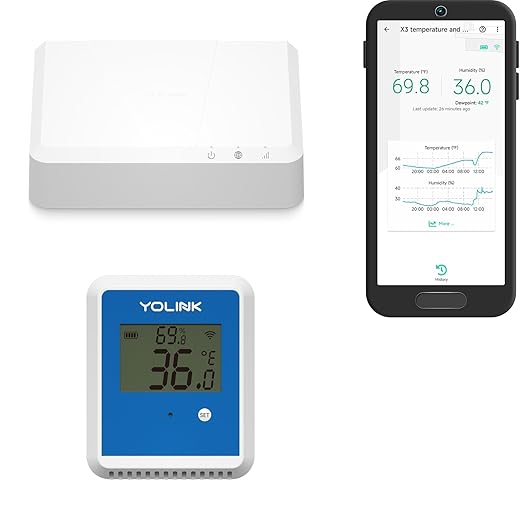 YoLink X3 Temperature & Humidity Data Logger, Hygrometer, Thermometer, 1/4 Mile Range, 5 Years Battery Life, Emails/Text/App Alerts. Pet Cage, Freezer, Greenhouse. 4G LTE Cellular Hub Included by YoLink