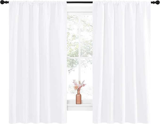 NICETOWN Bedroom Window Curtain Panels - Window Treatment Rod Pocket Drapes for Nursery (White, 2 Panels, 52" by 63") - Image 2