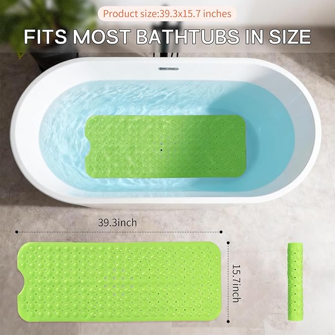 Anti-Slip Bathtub Shower mat, 39.3×15.7 inch（Approximately 100 × 40cm） Soft Oversized Machine Washable Non-Slip Bathtub mat with Drainage Holes, Bathroom Floor Suction Cup.（1-Opaque Pea Green） - Image 3