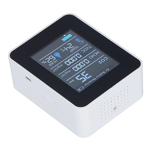 Air Quality Monitor Real Time Smart Display with Clear Alarm, Portable Detector for Office and Home, ABS Material, White - Image 5