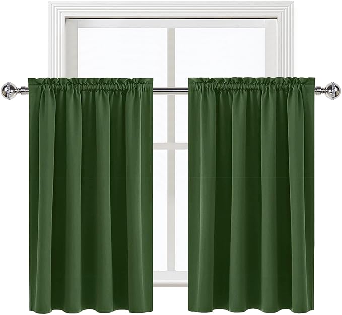 DWCN Blackout Curtains for Living Room Thermal Insulated, Energy Saving & Noise Reducing Bedroom Curtains, Olive Green, W 52x L 36 Inch, Set of 2 Rod Pocket Curtain Panels - Image 9