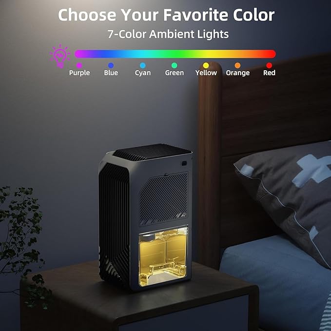 Dehumidifiers for Home, 88 OZ Water Tank, Dehumidifier for Bedroom Bathroom with Auto Shut Off, 7 Colors LED Light,A - Image 2