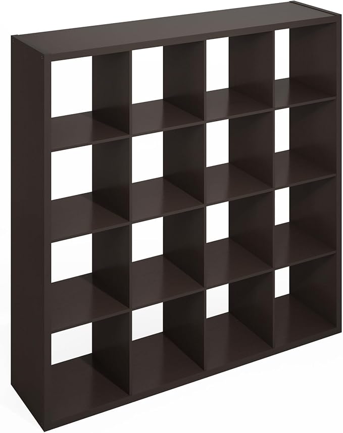 Furinno Simple Cube Storage Organizer, 16-Cube Display Shelf, Open Back Shelving Unit, Storage Shelves, Extra Thick Frame, for Organization and Storage, Living Room, Home Office, Dark Oak - Image 6