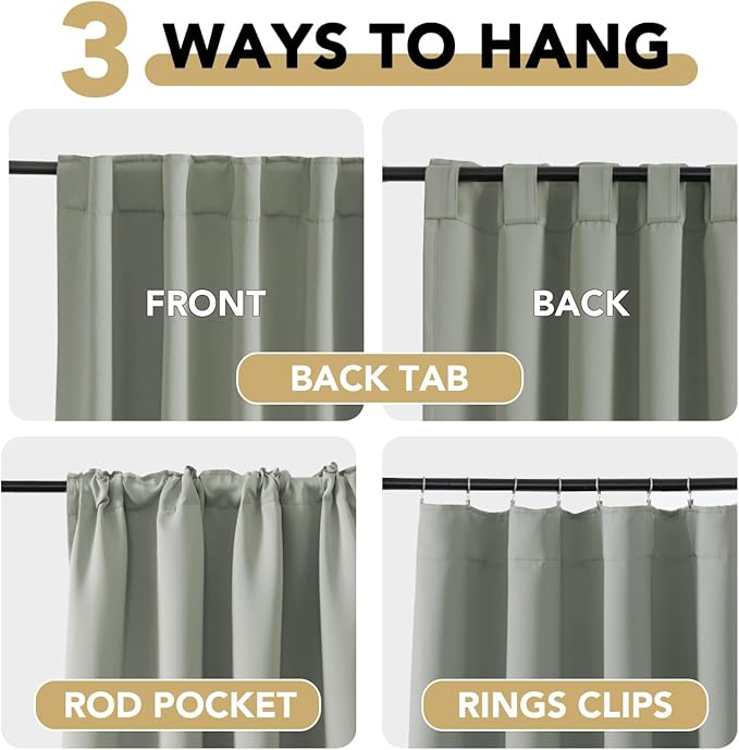 H.VERSAILTEX Blackout Curtains Thermal Insulated Window Treatment Panels Room Darkening Blackout Drapes for Living Room Back Tab/Rod Pocket Bedroom Draperies (2 Panels, Sea Grass, 52 x 96 Inch) - Image 4