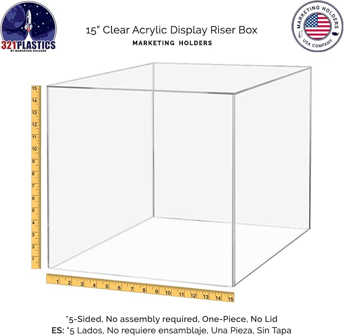 15" Acrylic Display Riser Box with One Open Side No Lid One Piece Versatile Clear Square Retail Merchandise Storage Bin or Product Platform No Assembly by Marketing Holders - Image 7