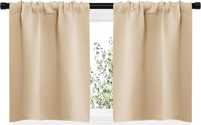 NICETOWN Blackout Room Darkening Curtains - Home Decoration Light & Noise Reducing Thermal Insulated Window Draperies with Rod Pocket Top (Biscotti Beige, Set of 2, 29 inches Wide x 20 inches Long) - Image 2